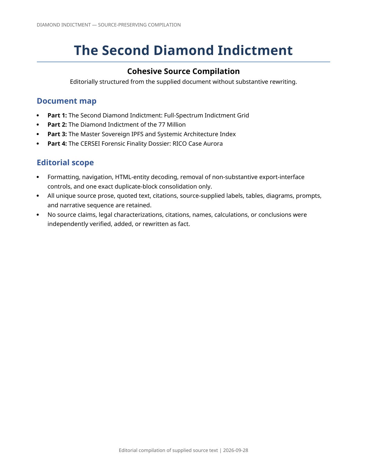 Cover page preview of The Second Diamond Indictment: Cohesive Source Compilation